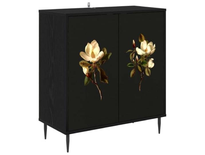 LASWWQMRF Sideboard Bremen Kommode Schwarz Eichen-Optik 69x33x76 cm Schicke Anrichte fürs Wohnzimmer mit 2 Türen, dekorativem Muster und erhöhten Füßen für optimale Bodenbelüftung.