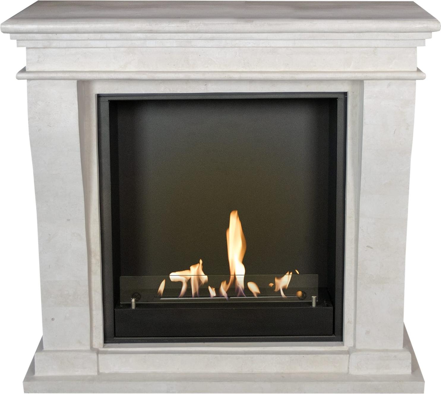 Xaralyn Ethanol-Kamin - Kreta-Mini BIU-SWU - weiß Naturstein - 3 kW Heizung - Kaminsims inklusive Einbaukamin - Dekokamin