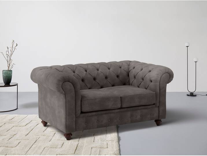 Chesterfield-Sofa, Struktur (100% Polyester), Dunkelbraun, 150×89×74 cm, Knopfheftung, Klassisch, Home-affaire