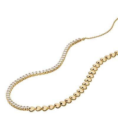 Kette ohne Anhänger FOSSIL "Schmuck Geschenk Metall SUTTON Herzen", gold (gelbgoldfarben, kristallweiß), Halsketten, Damen, Metall, L: 45,5 B: 1mm, mit Zirkonia (synth.), B:1mm
