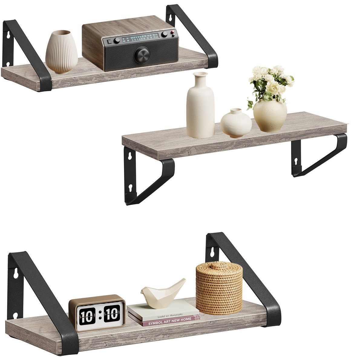 Vasagle Wandplank Set van 3 Zwevend Rek voor Woonkamer, Keuken of Badkamer