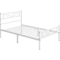 Yaheetech Bettrahmen Metallbett Gästebett Bettgestell aus Metall, Modern Jugendbett mit Lattenrost, für Schlafzimmer Gästezimmer 90 x 190 cm/Weiß