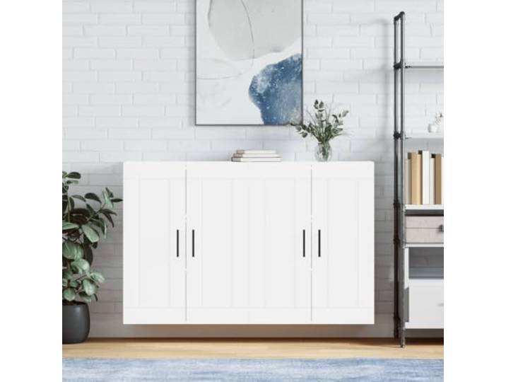 Jkghdrt Wandschraenke 2 STK Weiss Holzwerkstoff Haengeschrank mit Stauraum Wandmontage spart Bodenflaeche, glatte Oberflaeche, vielseitig als Sideboard-Aufsatz nutzbar