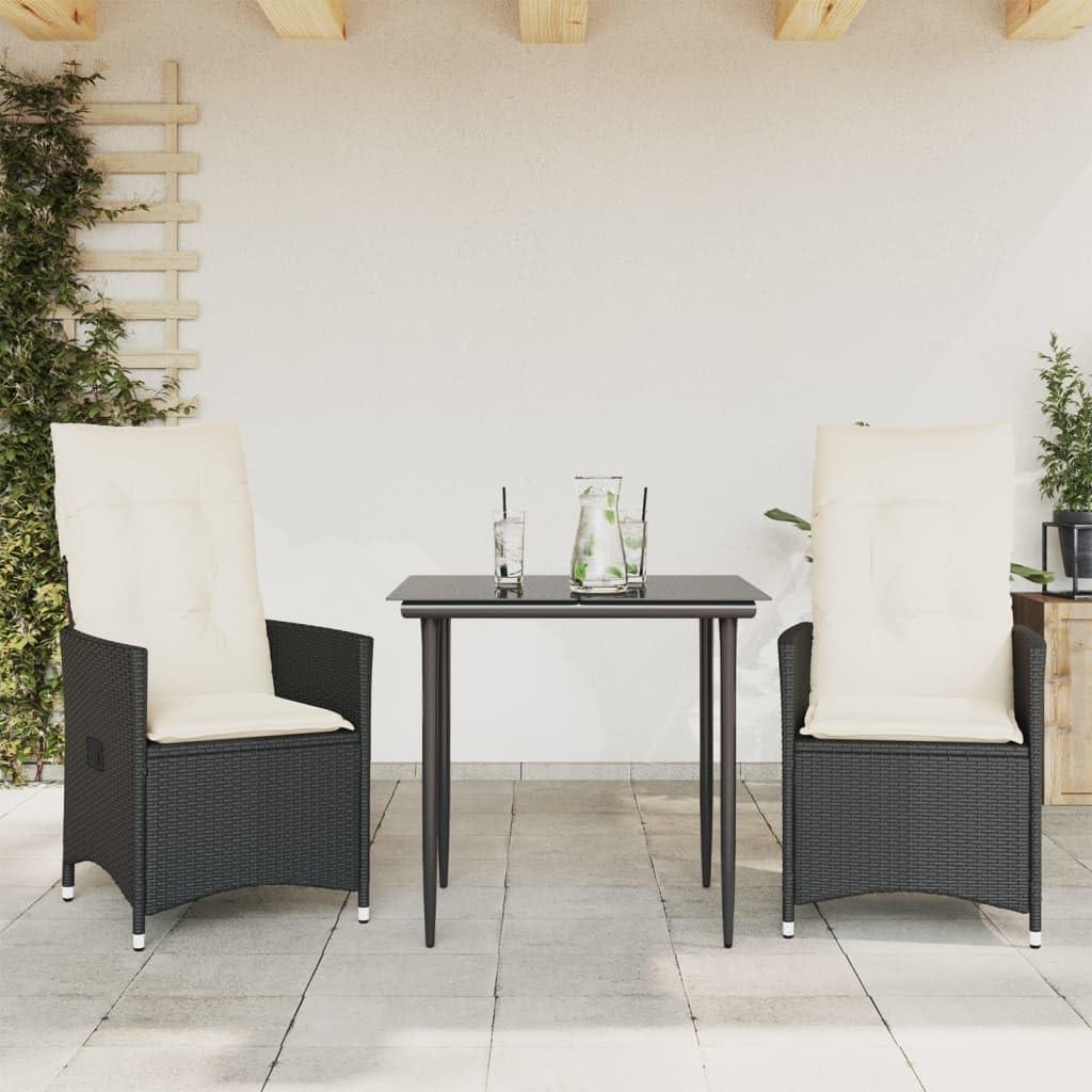 2er-Set verstellbare Gartensessel mit Kissen in Schwarz aus Poly-Rattan