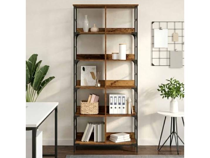 HGKMBRY Regal 4 Ebenen 78,5 x 33 x 188,5 cm Metall PB Altholz Vier Ablagen, Holzwerkstoff und Metallbeine, freistehend, für Bücher, Deko und Fotos, pflegeleicht