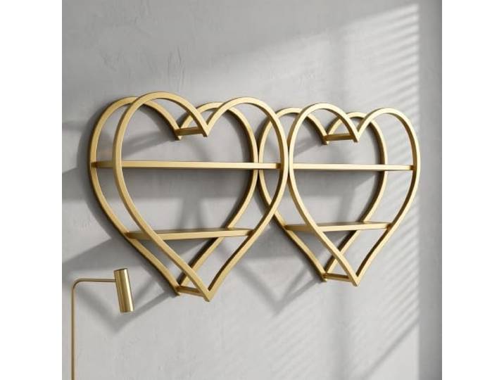 Wand-Weinregal, Metall-Flaschenregal, Schwebendes Bar-Regal in Herzform Robuster Metallrahmen, Vertikales Design, Dekoratives Bar-Display, Vielseitige Ablage(Gold)