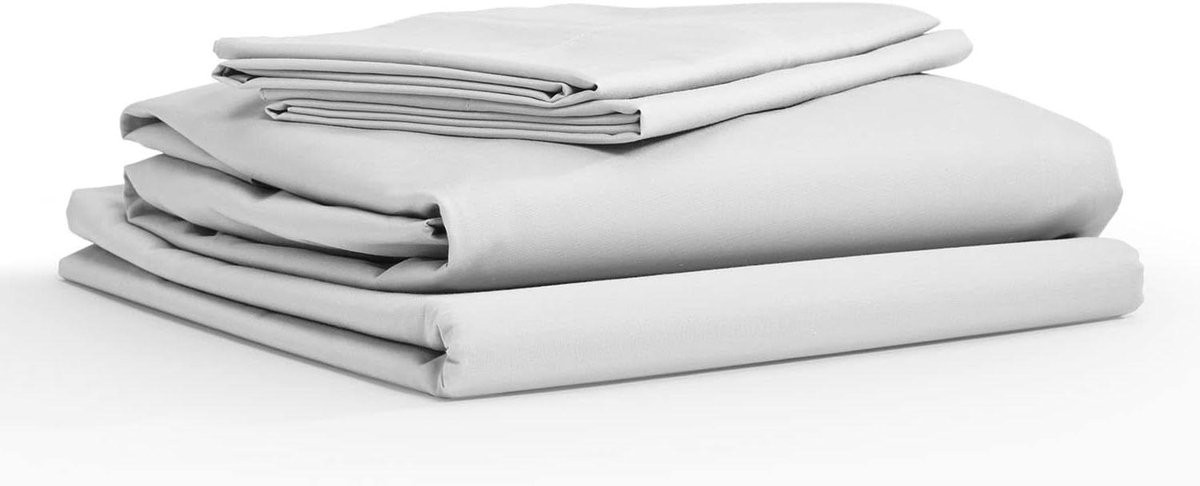4-delige grijze katoenen lakenset van geweven percale voor Queen-bedden
