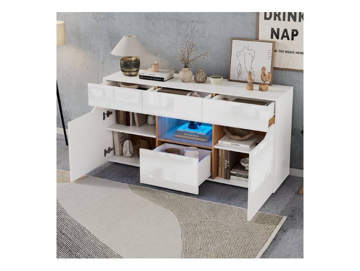 Odikalo Sideboard Anrichte Kommode Schließfach Schrank Schubladen Fächern Stauraum Weiß