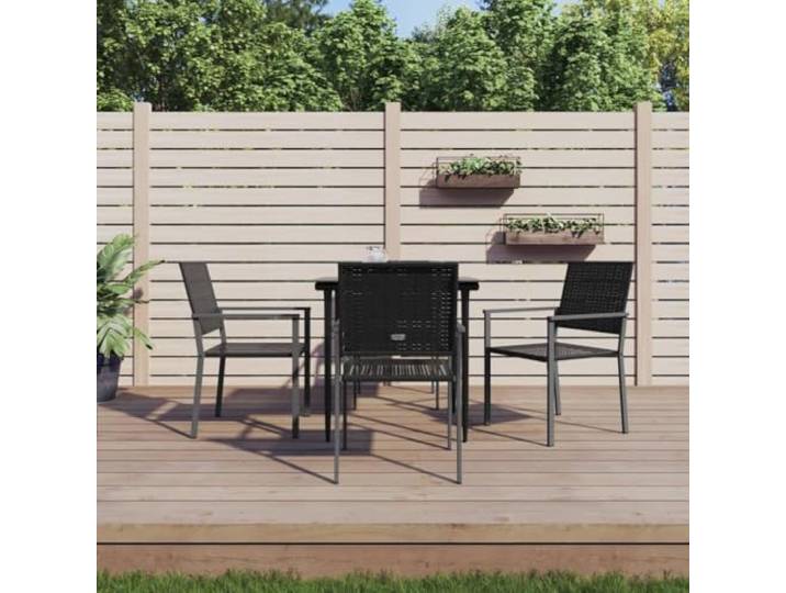 ZQQLVOO 5-TLG. Garten-Essgruppe Poly Rattan Stahl Wetterfest, pflegeleicht, Hartglas-Tischplatte, Armlehnen, max. 110 kg pro Sitzplatz