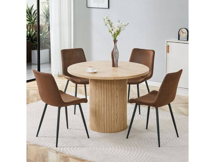 Ensemble de table ronde - Table ronde 100 cm - 4 chaises en tissu - Écologique - Design contemporain