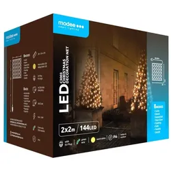 Modee | Weihnachtsbeleuchtung LED-Lichterkette | 2 x 2m | 144 Lichter mit 8 Lichtstufen | IP44 | Warmweißes Licht