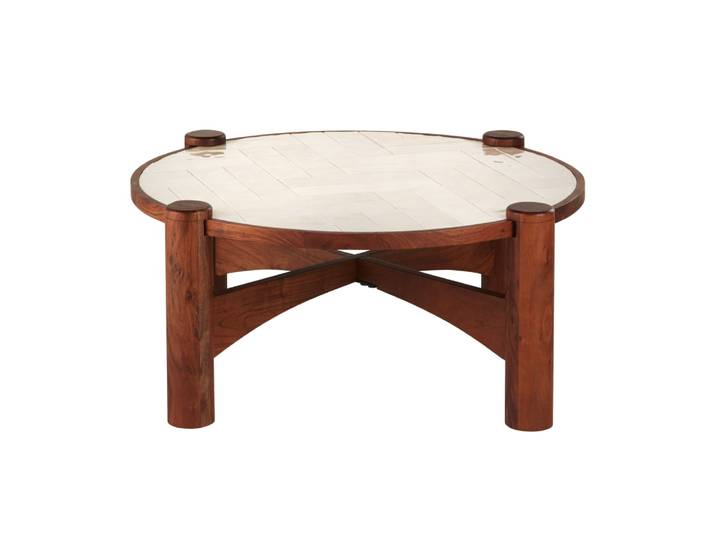 Couchtisch aus Akazienholz mit Keramikplatte