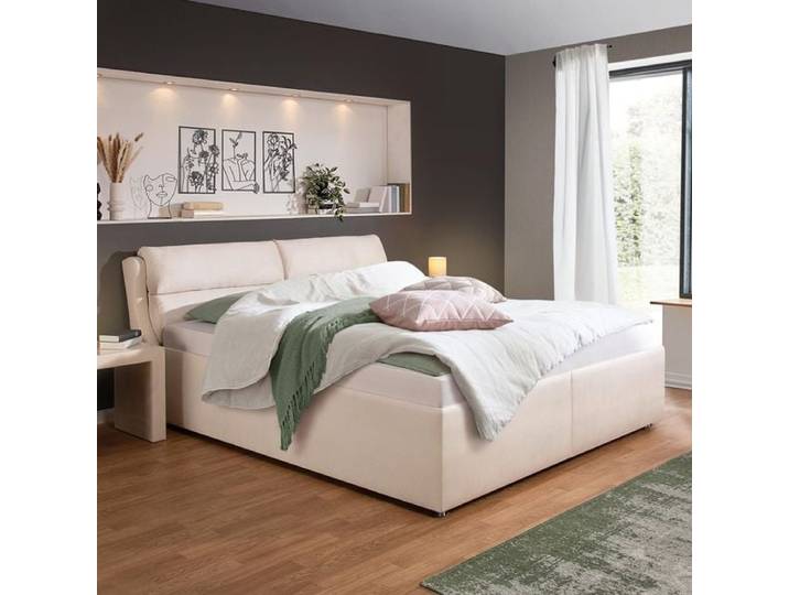 Polsterbett Cremona Microvelours mit Bettkasten 100x200cm Sand klassischer Stil,