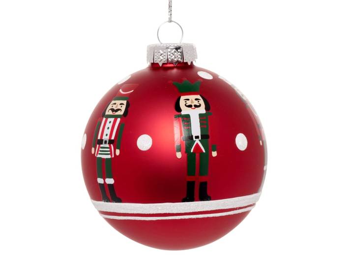Weihnachtskugel mit Nussknacker, rot und weiß