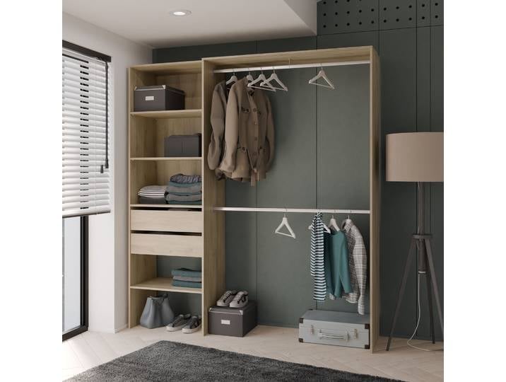 Dressing modulable avec étagères et tiroirs bois clair - DR118
