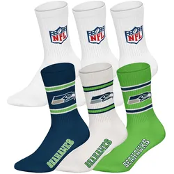 NFL Unisex Socken, 6er Pack - NFL Teams, 6Pack Crew Socks, Football, Logo, Baumwollmischung Seattle Seahawks/Weiß / 43-46