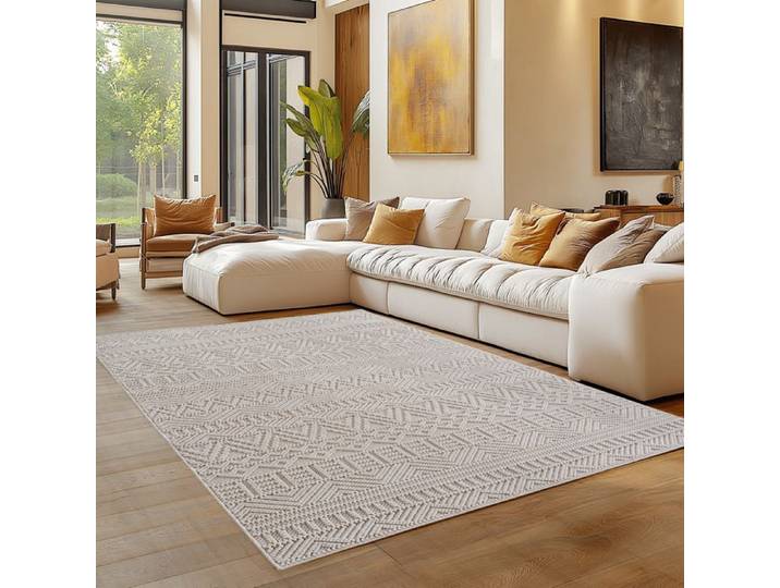 Carpettex Tapis 200x290 cm Crème Design Vintage Scandinave Doux Résistant Facile à Nettoyer Grand Tapis Salon Chambre.