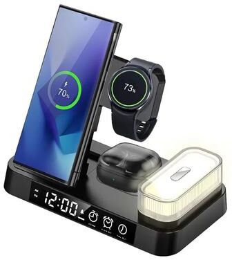 Uplifted Finds 6 In 1 Wireless Charger Station Alarm Clock Night Light For Galaxy Watch Buds Pro And Smartphones green