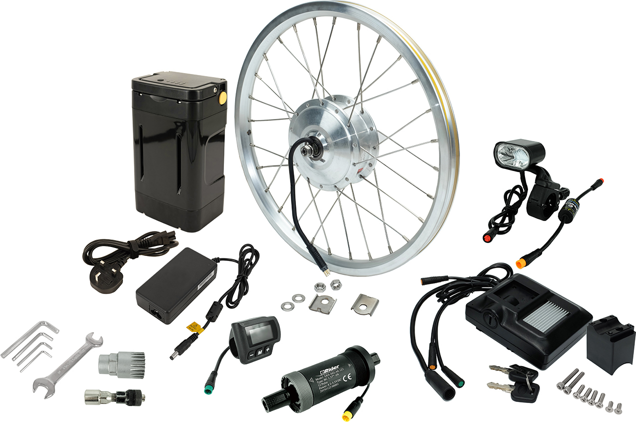 PowerSmart E-Bike 16-Zoll-Rad mit eingebauter Vordernabe Motor Umbausatz, mit 8.7Ah/313.2Wh Akku &Ladegerät und komplettem Zubehör Umbausatz Pedelec