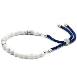 925 Silver Plated Gemstone Navy String Bracelet - White Howlite