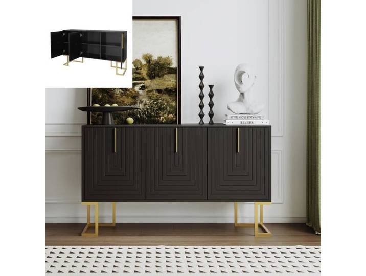Buffet moderne 3 portes - Métal noir - Étagères réglables - Design contemporain