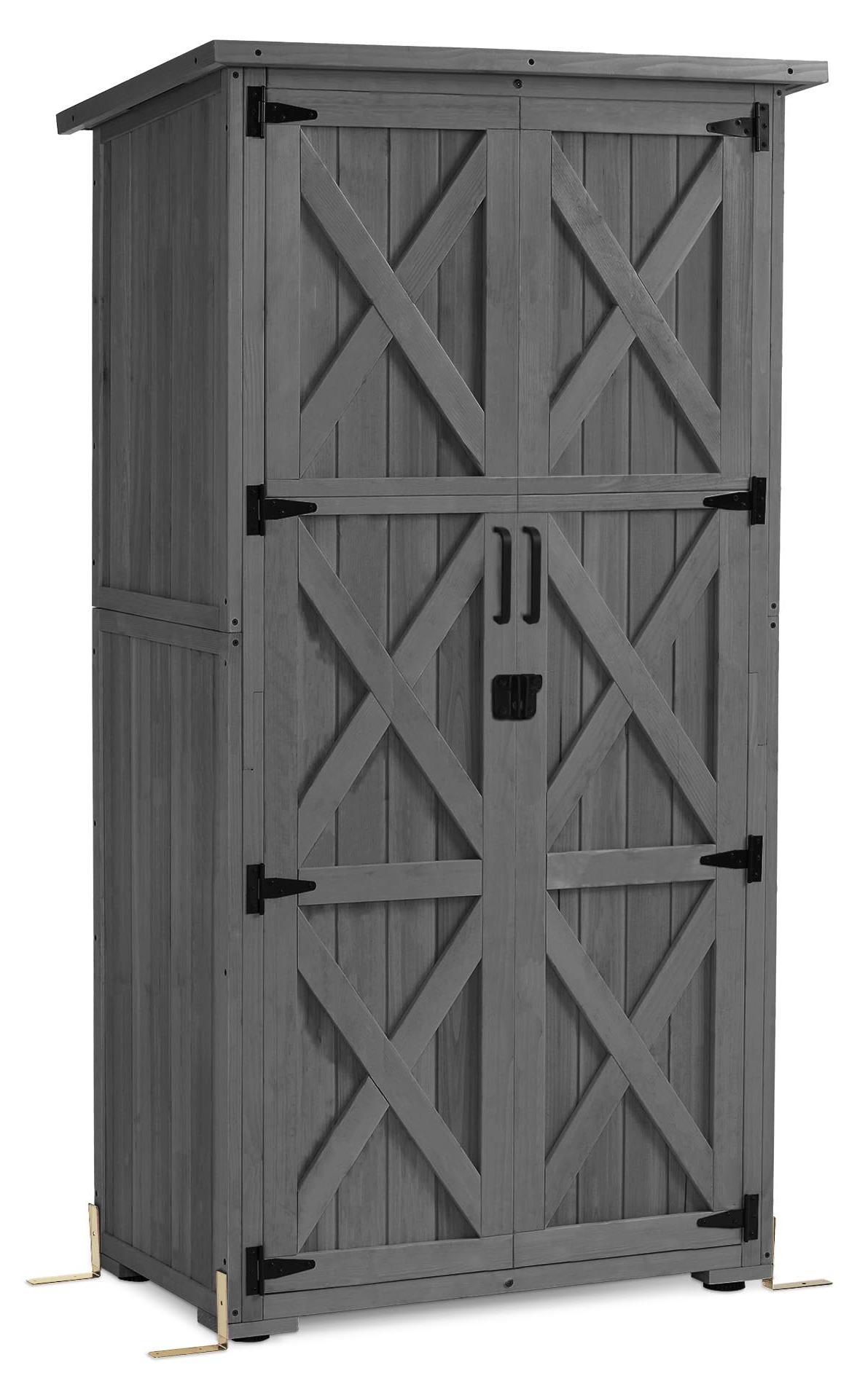 Gartenhaus aus Holz, grau - 55x90x169 cm - Wasserabweisendes Bitumendach -es Kiefernholz - Gartenhaus für den Außenbereich