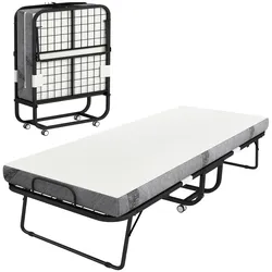 GÄSTEBETT 2-in-1 Klappbett mit Rollen klappbar Stahl+Schaumstoff Weiß+Schwarz