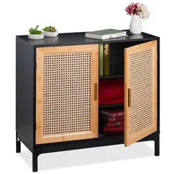 Relaxdays Sideboard mit 2 Rattan-Türen Gold,Hellbraun,Schwarz