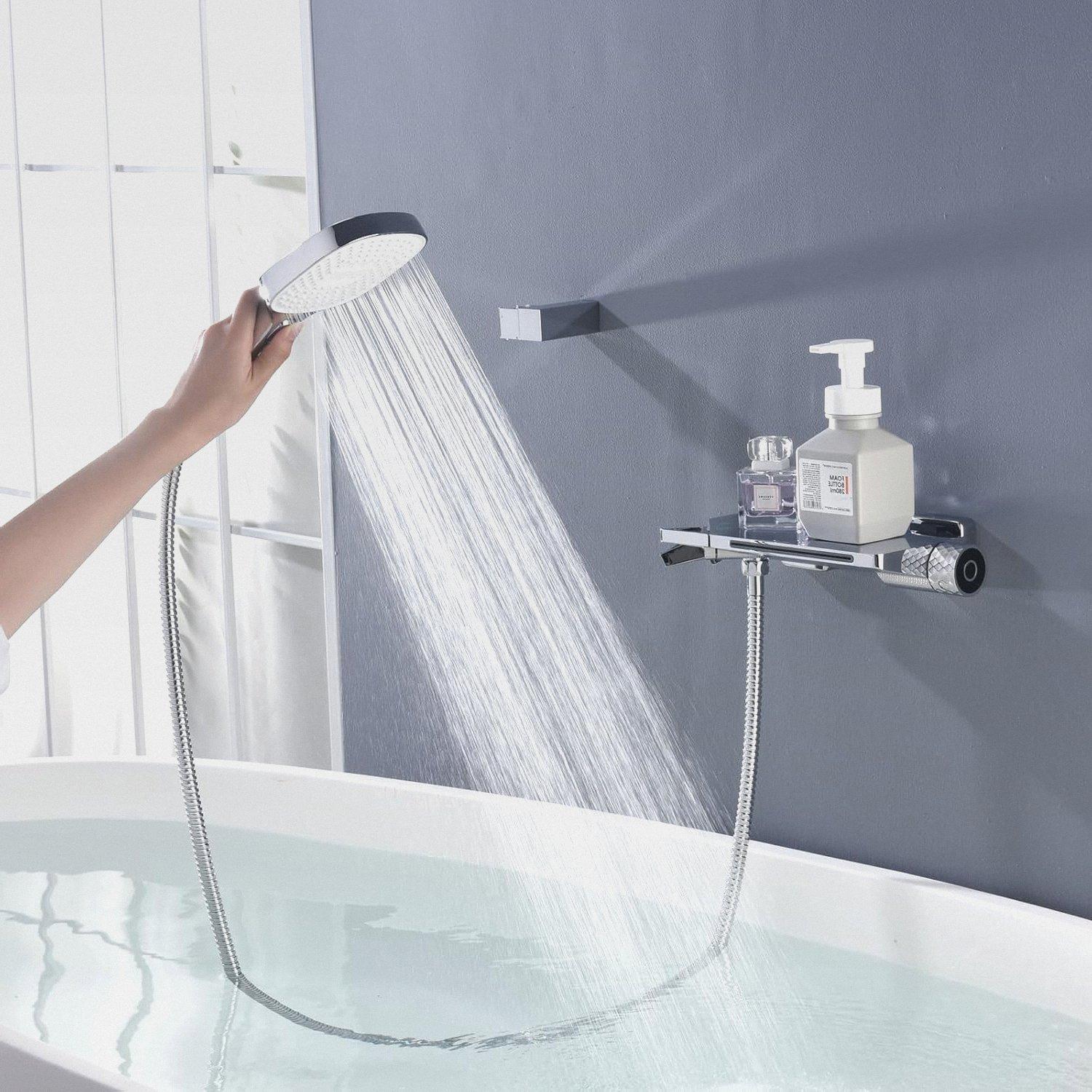 Badewanne Armatur Wandmontage Wasserfall für Badezimmer Bad Wasserhahn für Badezimmer Bad mit 3 Modi Handbrause PTBC10E