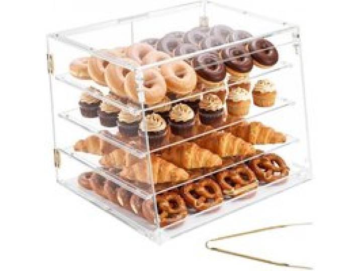 VEVOR Gebäckvitrine 4-stöckig, Gewerbliche Bäckereivitrine aus Transparentem Acryl, Thekenvitrine mit Magnetischer Rücktür & Abnehmbarer Trennwand für Kekse Desserts Donuts, 530 x 435 x 415 mm