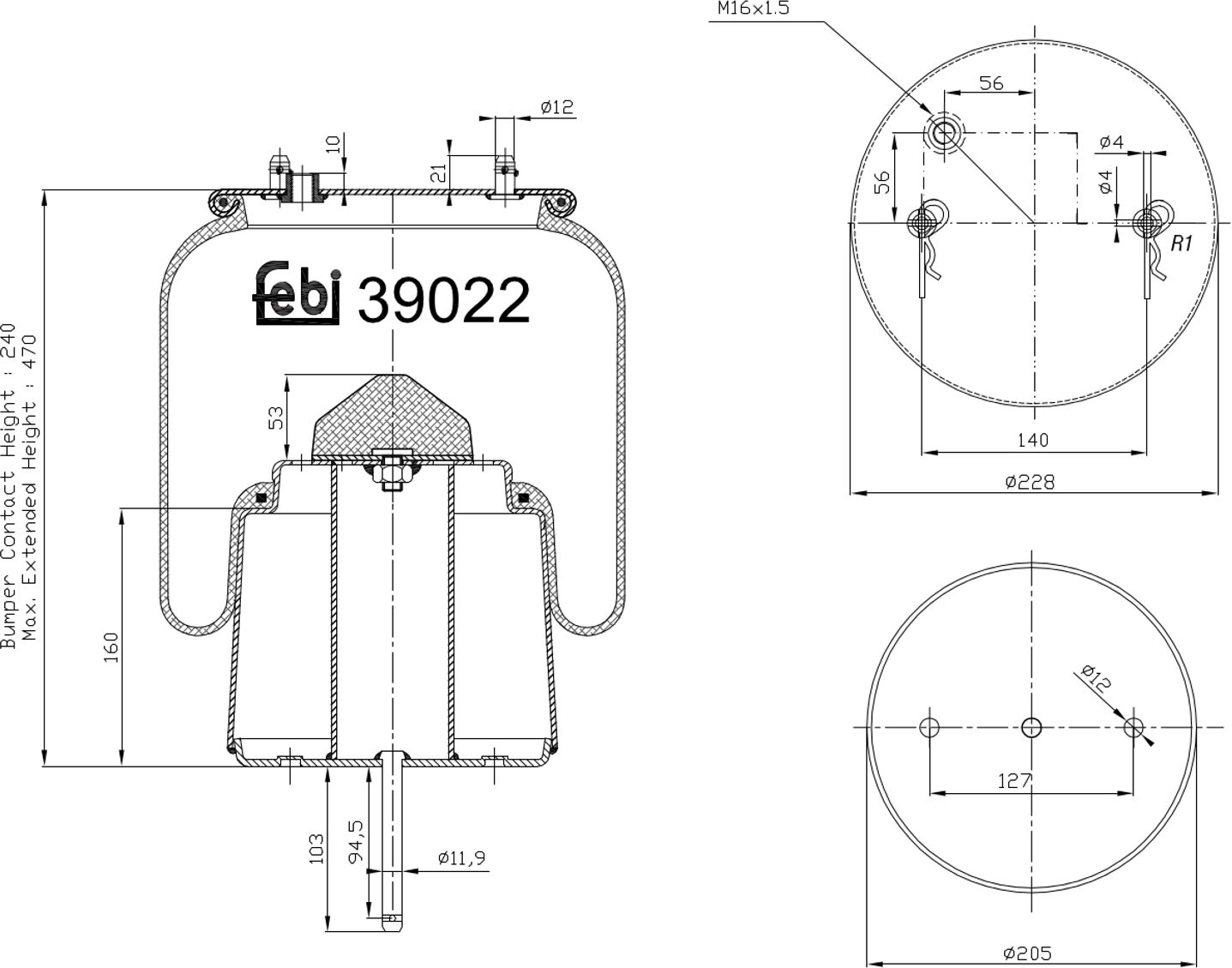 Febi Bilstein Federbalg, Luftfederung 39022 Hinterachse Rechts 205mm