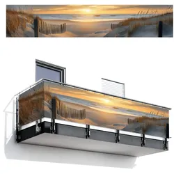 BALKON-SICHTSCHUTZ Strand - Dünen - Sonnenuntergang Deko XXL 500x100 cm