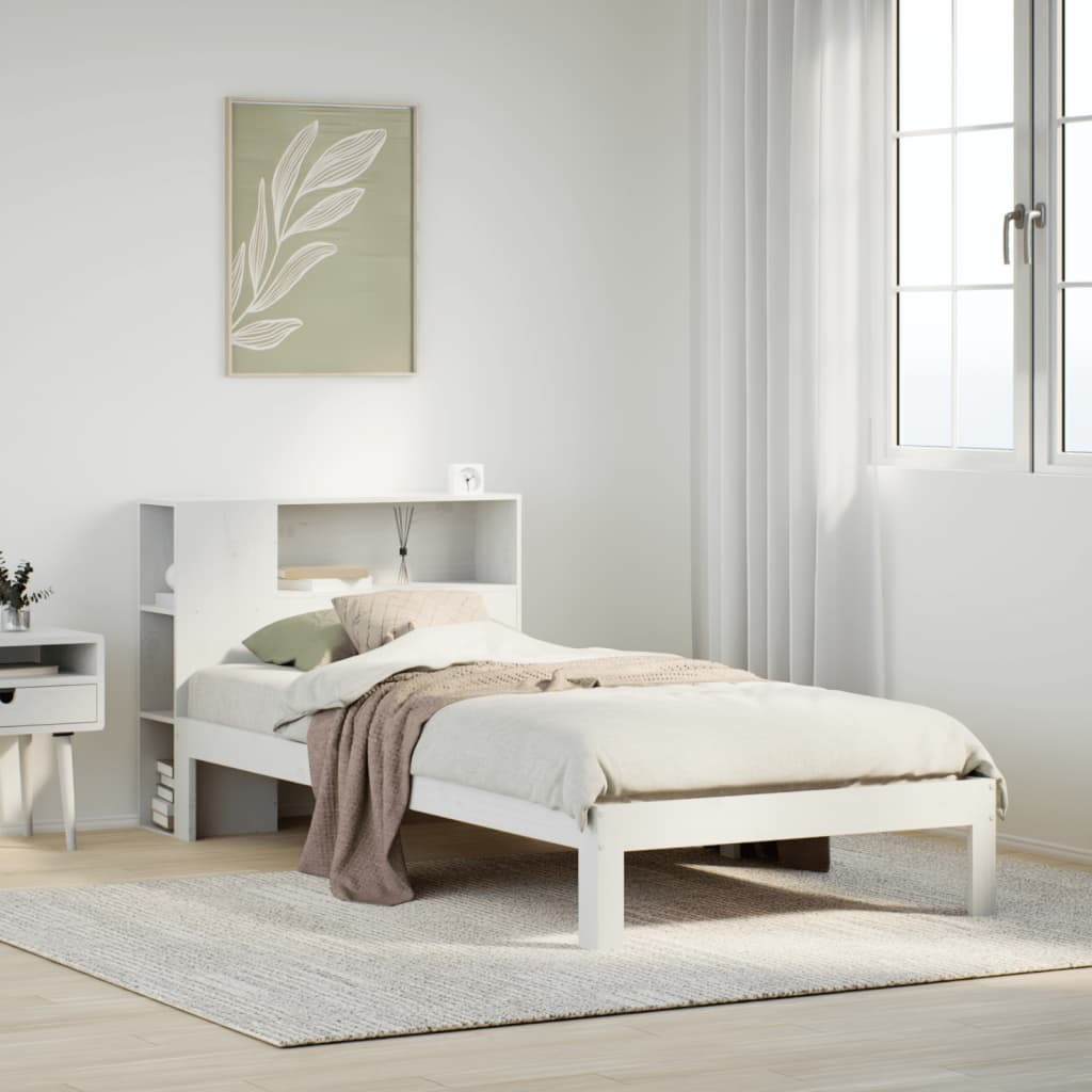 Prolenta Massief houten bed met nachtkastje, wit, grenen