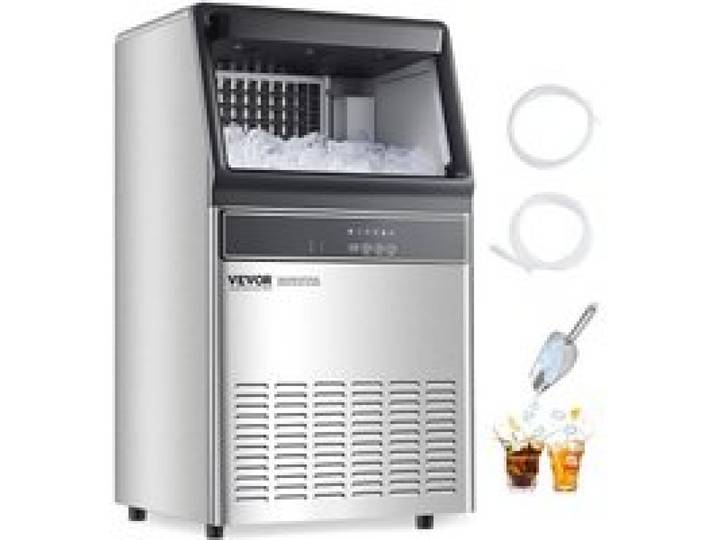 VEVOR Machine à Glaçons Autonome, Capacité de Production 50 kg/24 h et Capacité de Stockage de 15 kg, 50 Glaçons en 15 Minutes, Affichage Numérique LED et Fonction Autonettoyante, pour Bar, Bureau