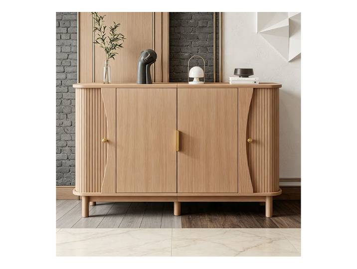 Merax Sideboard mit abgerundeten Kanten, Schrank Buffetschrank Anrichte (1 St), Kommode mit 2 Schiebetüren & Stauraum, 140x40x88cm