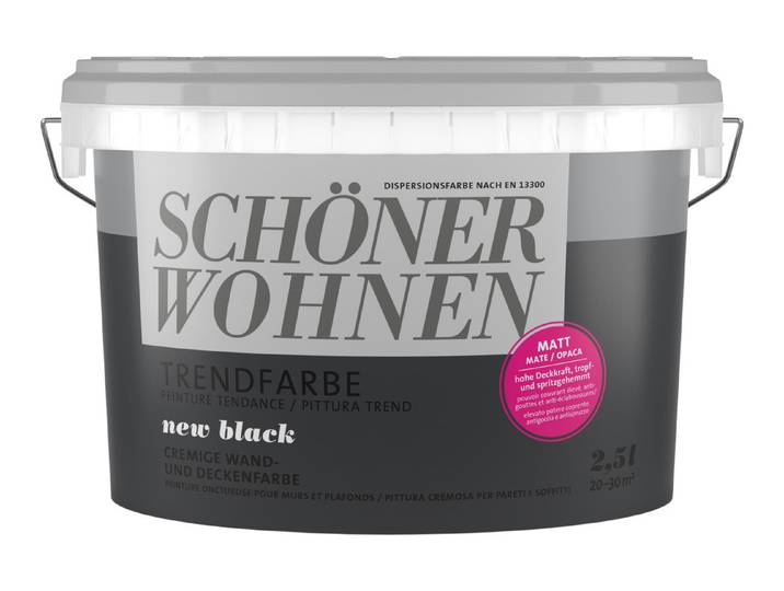 Trendfarbe, Wand- und Deckenfarbe, black, matt, 2.5L