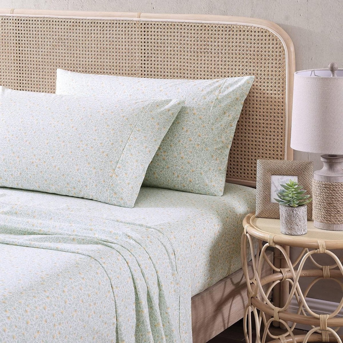 Katoenen Lakenset Percale Queen Size - Kraanbloem Groen