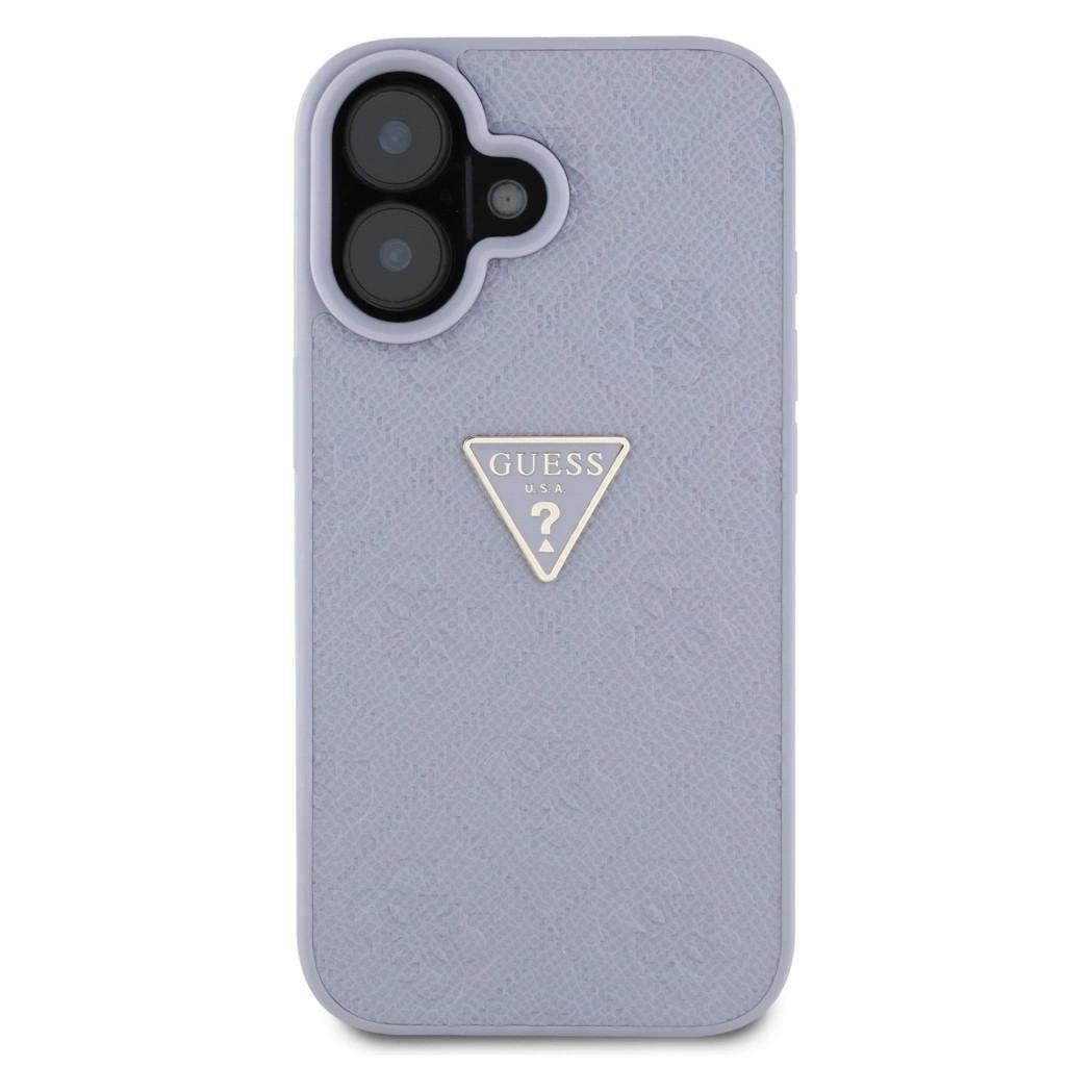 Guess Hardcase PU Grained Hot Stamp 4G Triangle Metal Case for iPhone 16 6,1" Purple (Apple iPhone 16) (GUE004412-0)