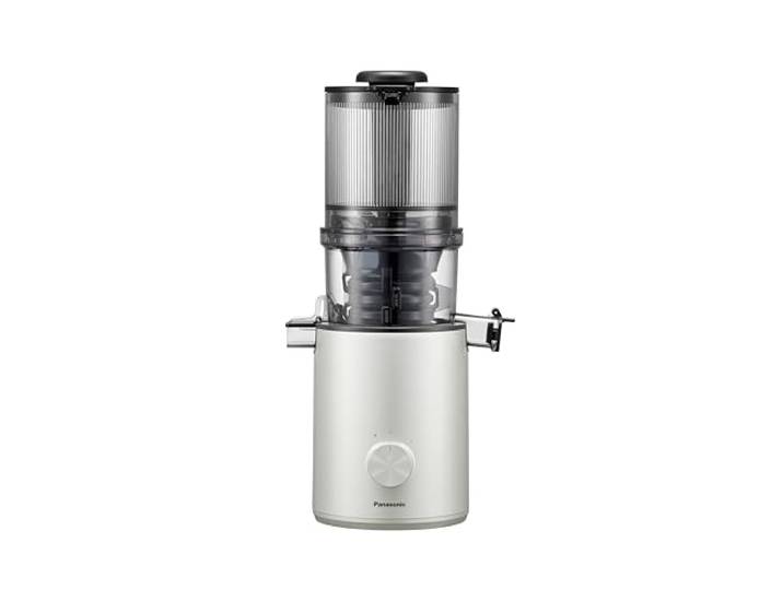 Panasonic Slow Juicer MJ-L800HXE Entsafter, 120 mm Einfüllöffnung, Silber 1,5 l Fassungsvermögen, 120 mm Einfüllöffnung, 55 U/min, siebloses Filtersystem, spülmaschinengeeignet, Silber