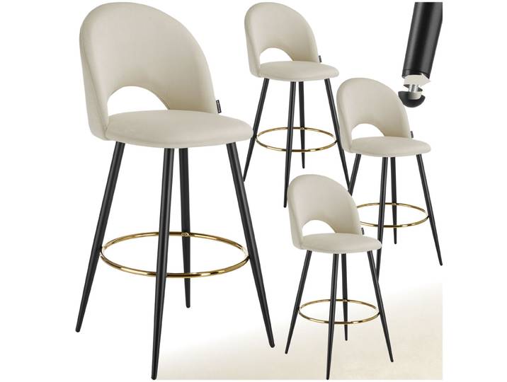 Barstuhl Sachel mit Rückenlehne, Samtoptik - creme/schwarz, 4er Set