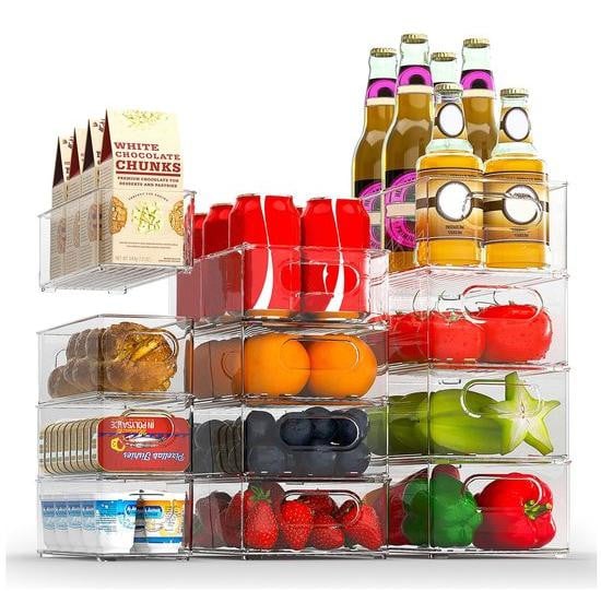 Set van 12 transparante stapelbare opbergcontainers van BPA-vrij plastic voor de keuken, voorraadkast of badkamer