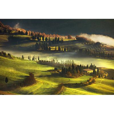 Fototapete PAPERMOON "LANDSCHAFT-HERBST NATUR BÄUME WALD BERGE GEBIRGE ALPEN", bunt, B:3,5m L:2,6m, Vlies, Tapeten