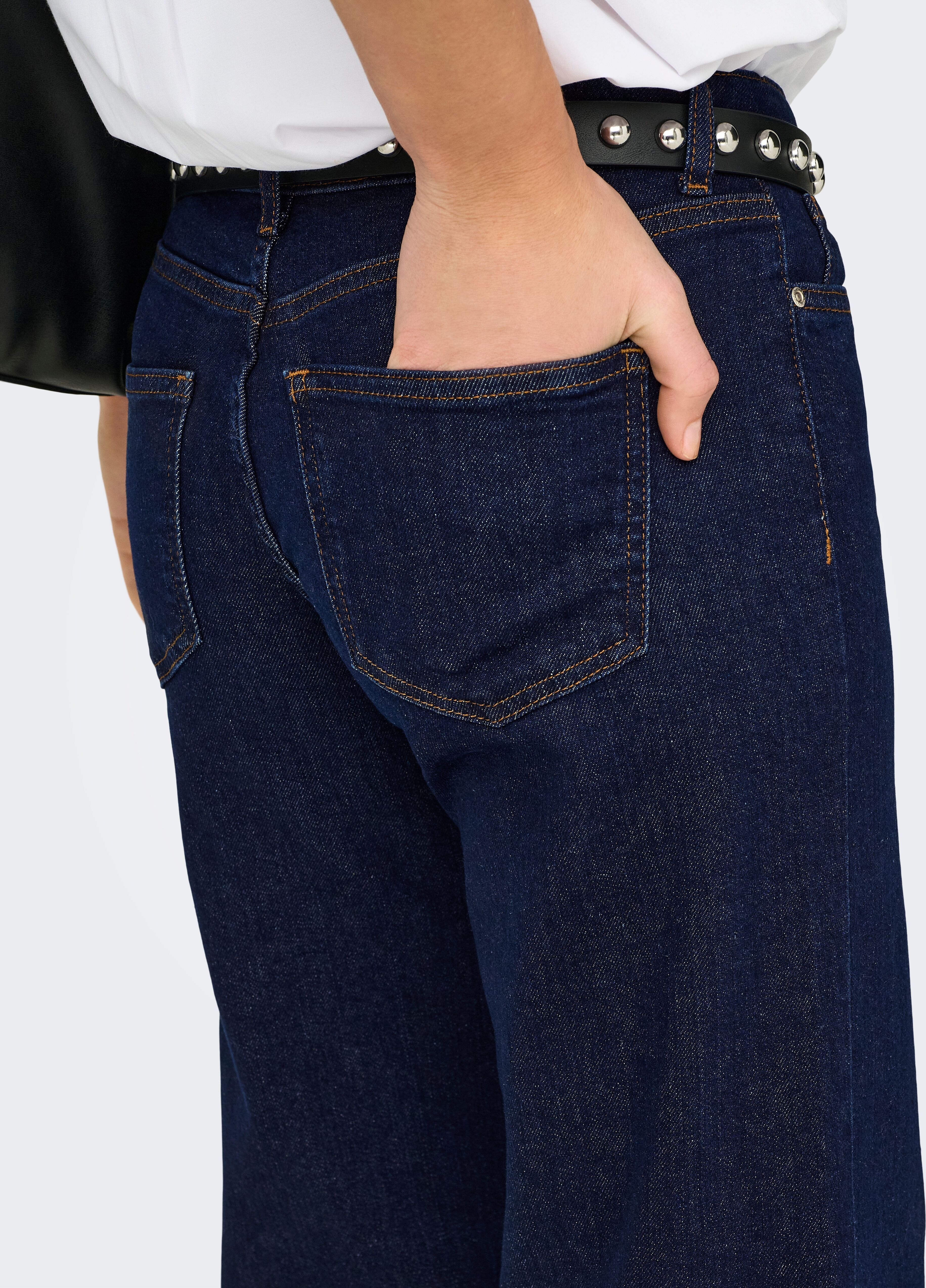 Low-rise-Jeans ONLY "ONLJUDY-O LW WIDE DNM RINSE TAI966", Damen, Gr. M (38), N-Gr, blau (dunkelblau denim), Denim/Jeans, Obermaterial: 99% Baumwolle, 1% Elasthan, unifarben, lang, Jeans Low-rise-Jeans, Baumwollmischung, low waist, wide fit dunkelblau deni
