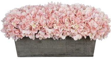 House of Silk Flowers Faux Hydrangeas in Grey Wood Washed Ledge Planter