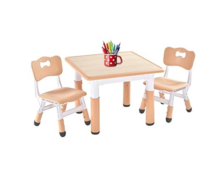 FUNLIO Kindertisch mit 2 Stühlen Set, Kindersitzgruppe Höhenverstellbar für Kinder im Alter von 3-8 Jahren, Leicht Abwischbarer Maltisch für Klassenzimmer/Kindergärten, CPC-Geprüft (3-Teilig)