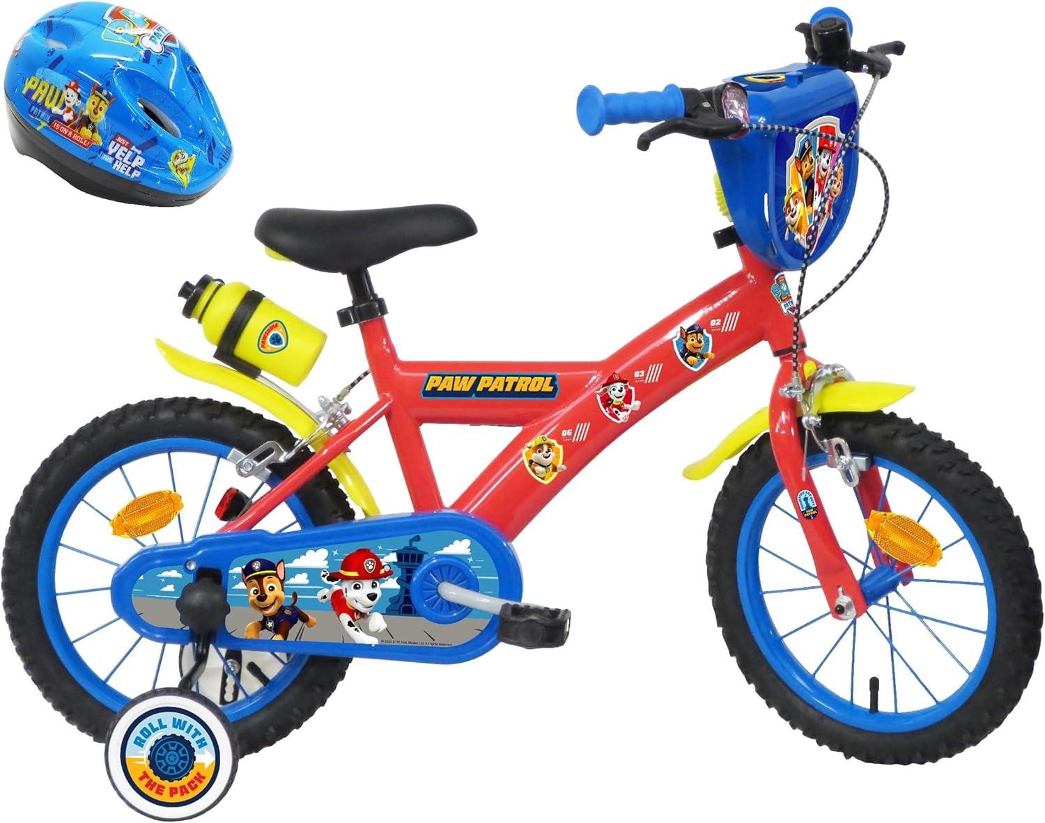 Paw Patrol Kinderfahrrad, 14 Zoll, ausgestattet mit 2 Bremsen, dekorativer Vorderverkleidung, einem Hinterradgepäckträger und inklusive Paw Patrol Helm für Jungen, rot, 14 Zoll
