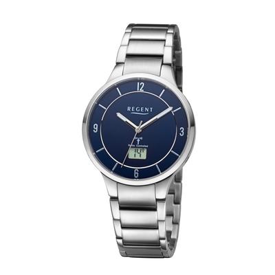 Funkuhr REGENT, silber (silberfarben, blau), Armbanduhren, Herren, Funkuhr, Quarzuhr, Armbanduhr, Herrenuhr, Edelstahlarmband, analog, digital