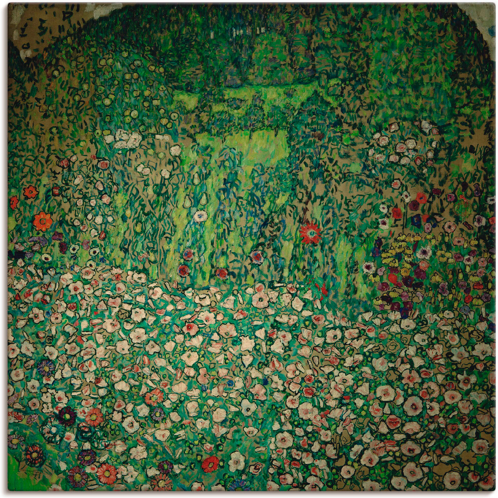 Leinwandbild ARTLAND "Gartenlandschaft mit Bergkuppe (Gartenlandschaft)", grün (farbe bild(er): grün), B:70cm H:70cm, Bilder, Leinwandbild, auf Holzrahmen gespannt