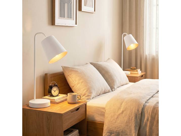 HOMCOM Lampes de Table Modernes Acier Blanc USB Lot de 2 E27