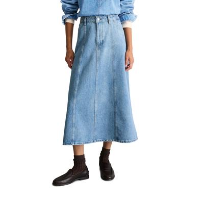 Jeansrock MARC O'POLO DENIM "aus Bio-Baumwoll-Denim", Damen, Gr. XS, blau (medium blau), Obermaterial: 100% Baumwolle, unifarben, ausgestellt wadenlang, Röcke Jeansrock